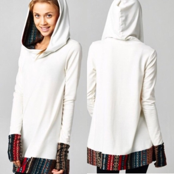French terry print sleeve hooded top - Picture 2 of 4